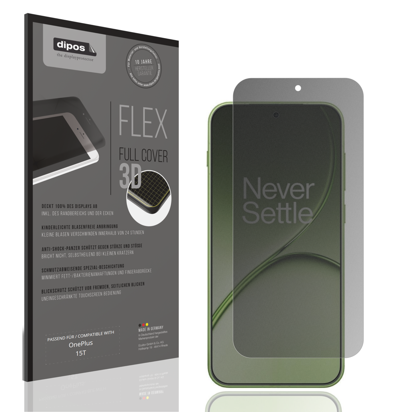 Blickschutzfolie von dipos passend f�r OnePlus 15T, 100% Displayabdeckung und blasenfreie Montage