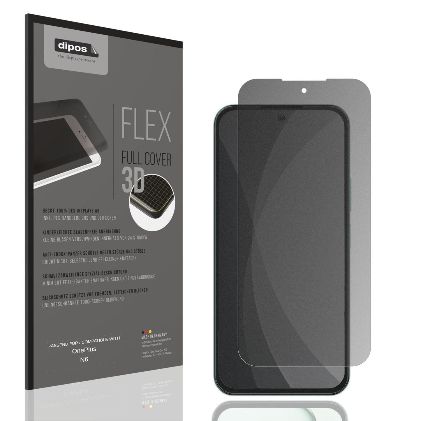 Blickschutzfolie von dipos passend für OnePlus N6, 100% Displayabdeckung und blasenfreie Montage
