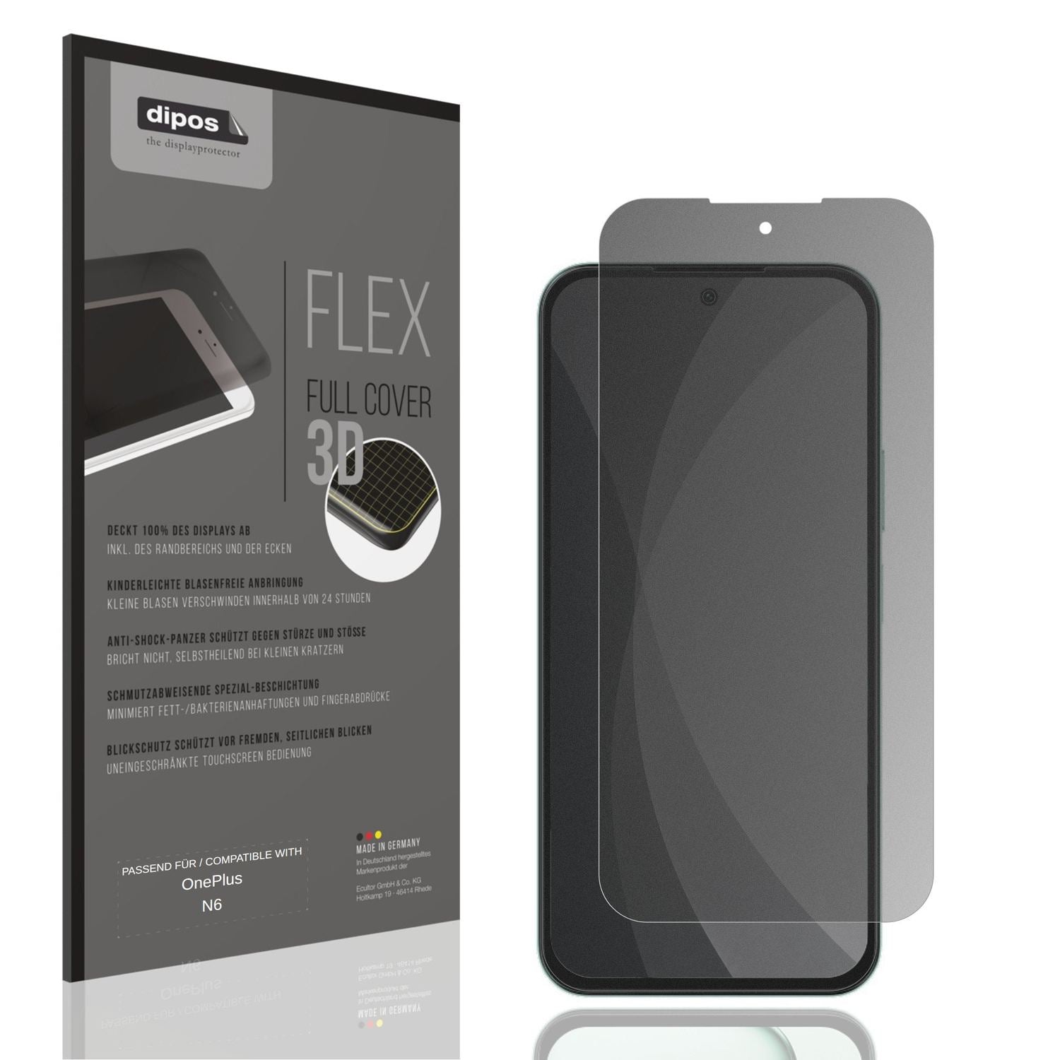 Blickschutzfolie von dipos passend für OnePlus N6, 100% Displayabdeckung und blasenfreie Montage
