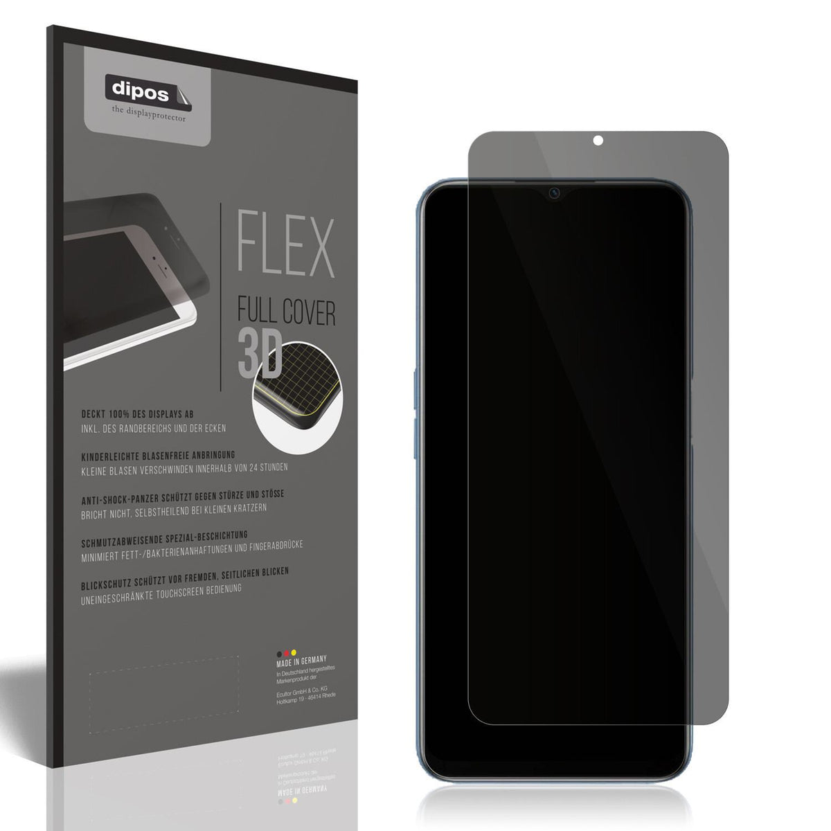 Blickschutzfolie von dipos passend für Oppo A16, 100% Displayabdeckung und blasenfreie Montage