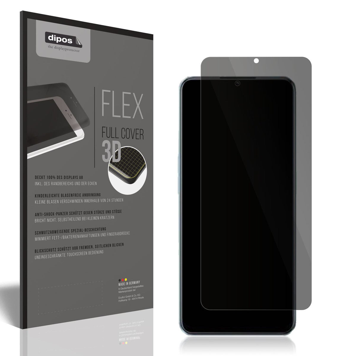 Blickschutzfolie von dipos passend für OPPO A58x, 100% Displayabdeckung und blasenfreie Montage