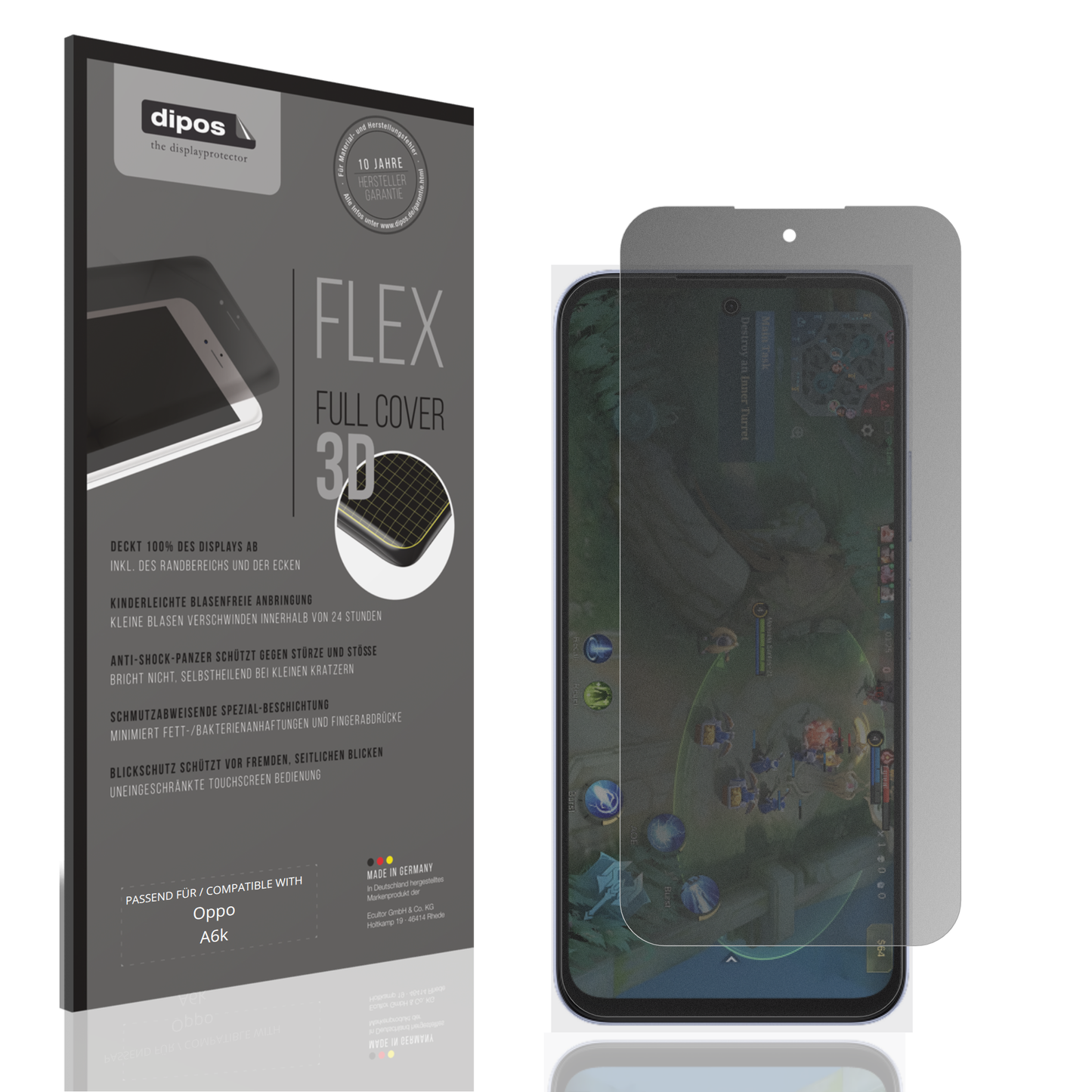 Blickschutzfolie von dipos passend für Oppo A6k, 100% Displayabdeckung und blasenfreie Montage