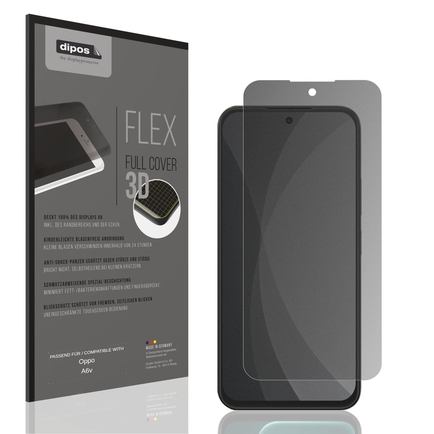 Blickschutzfolie von dipos passend für Oppo A6v, 100% Displayabdeckung und blasenfreie Montage