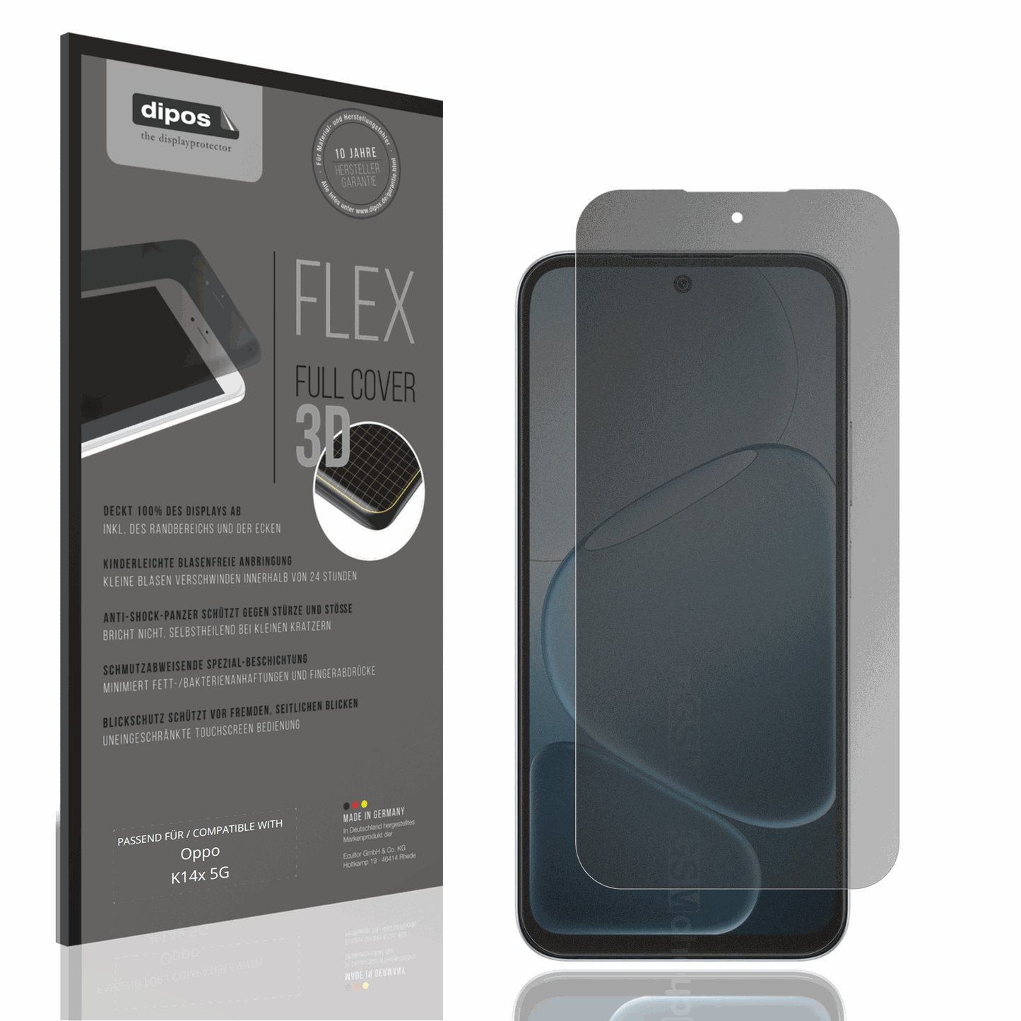 Blickschutzfolie von dipos passend für Oppo K14x 5G, 100% Displayabdeckung und blasenfreie Montage