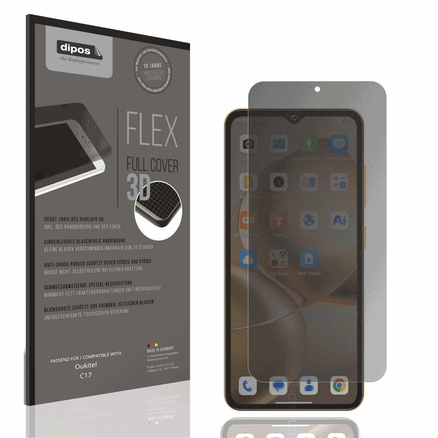 Blickschutzfolie von dipos passend für Oukitel C17, 100% Displayabdeckung und blasenfreie Montage