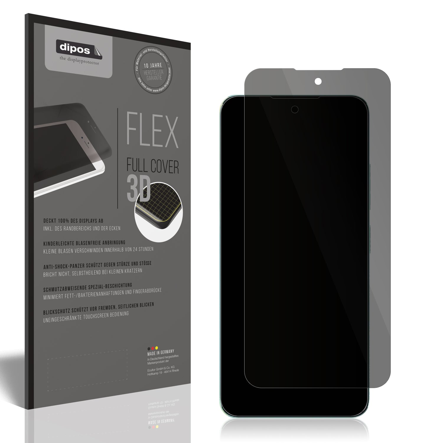 Blickschutzfolie von dipos passend für Oukitel C58 Pro, 100% Displayabdeckung und blasenfreie Montage