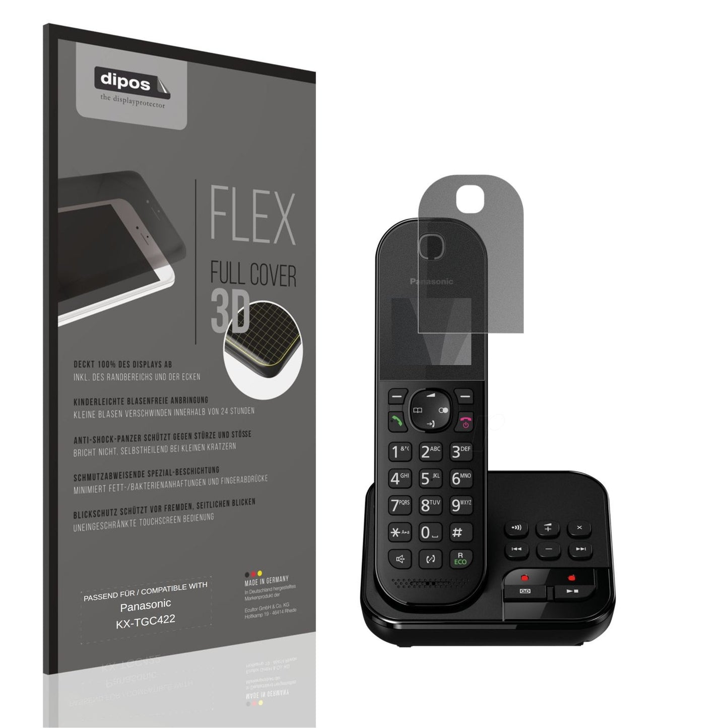 Blickschutzfolie von dipos passend für Panasonic KX-TGC422, 100% Displayabdeckung und blasenfreie Montage