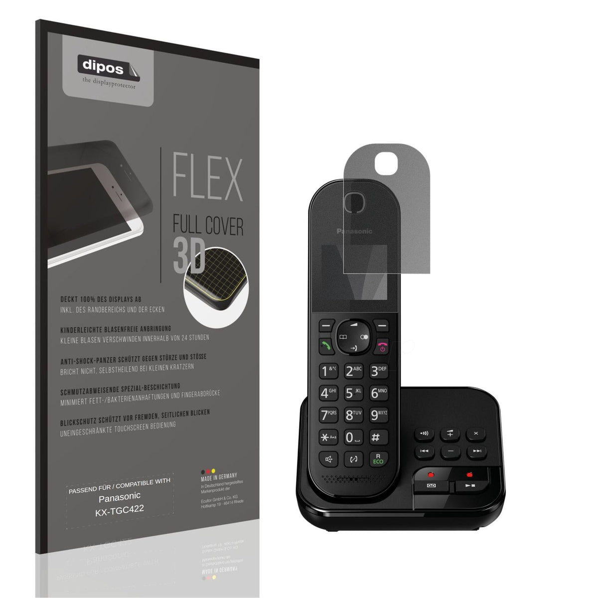 Blickschutzfolie von dipos passend für Panasonic KX-TGC422, 100% Displayabdeckung und blasenfreie Montage