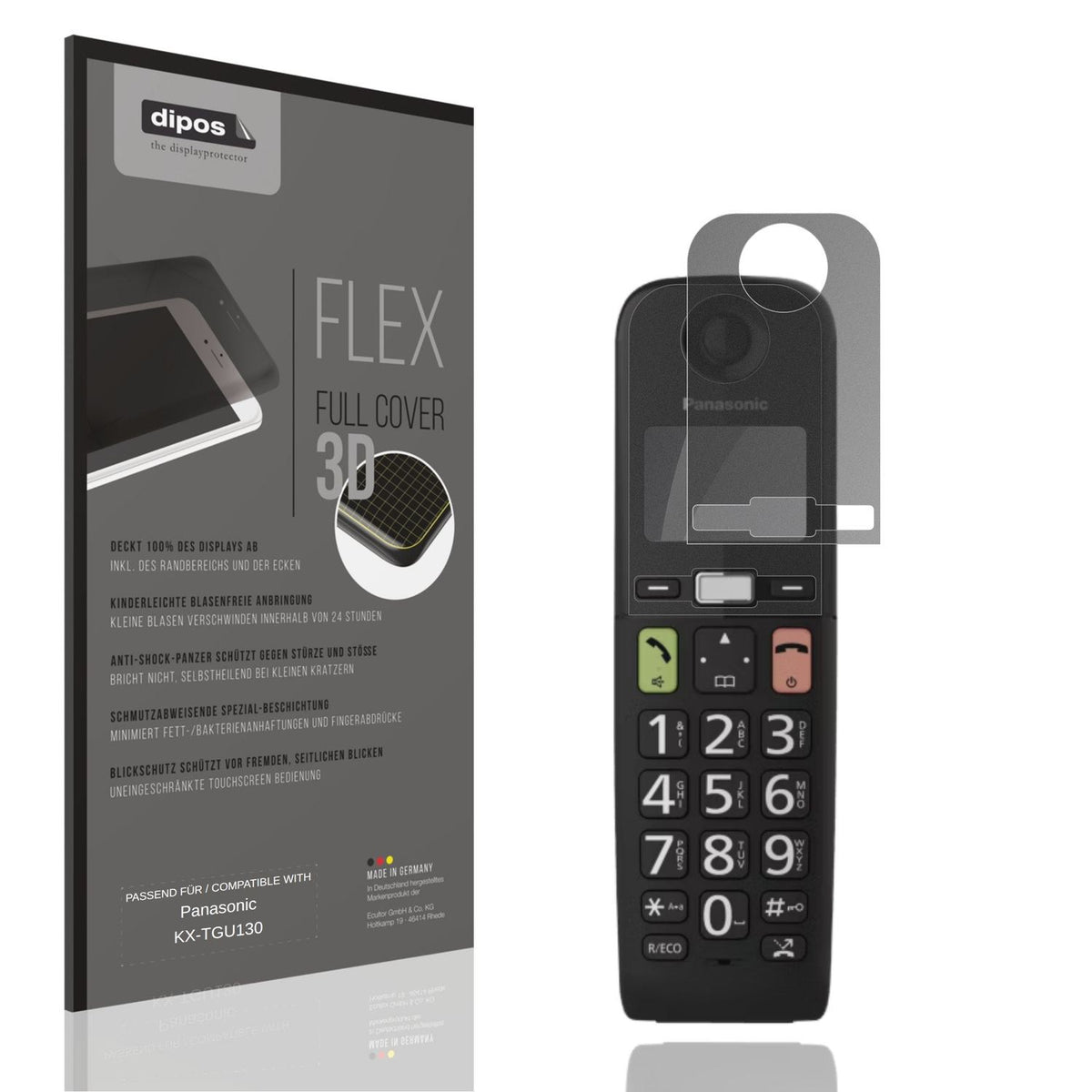 Blickschutzfolie von dipos passend für Panasonic KX-TGU130, 100% Displayabdeckung und blasenfreie Montage