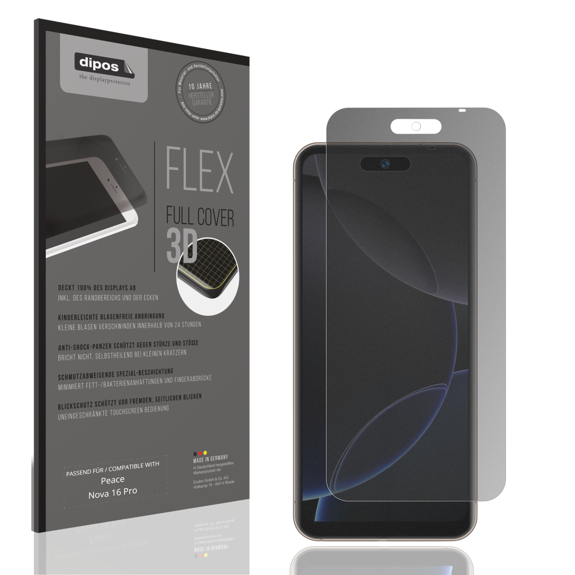 Blickschutzfolie von dipos passend für Peace Nova 16 Pro, 100% Displayabdeckung und blasenfreie Montage