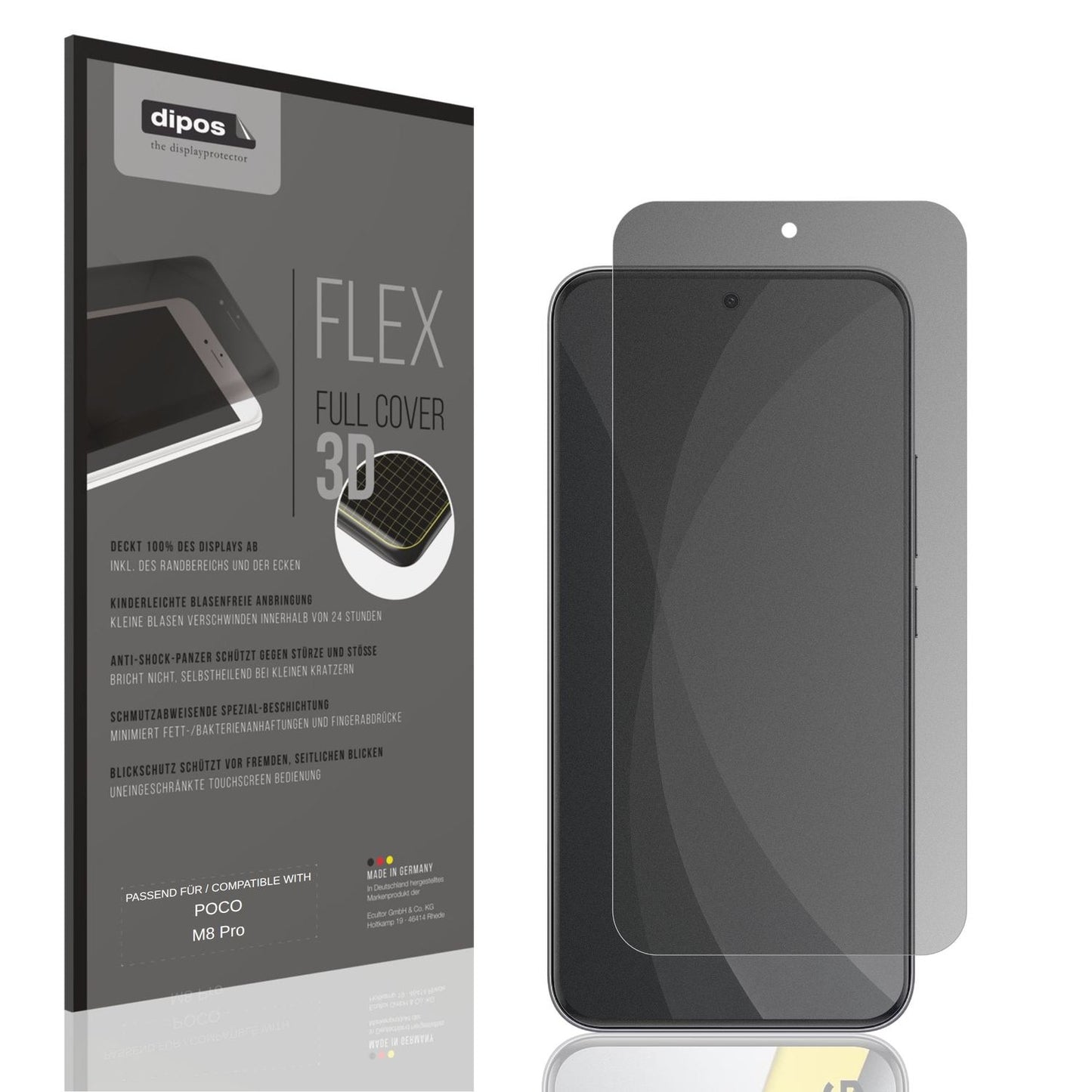 Blickschutzfolie von dipos passend für POCO M8 Pro, 100% Displayabdeckung und blasenfreie Montage