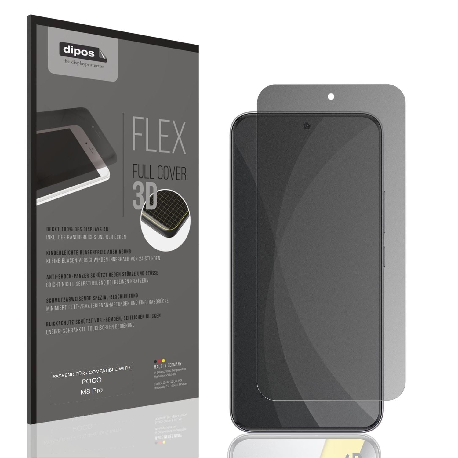 Blickschutzfolie von dipos passend für POCO M8 Pro, 100% Displayabdeckung und blasenfreie Montage