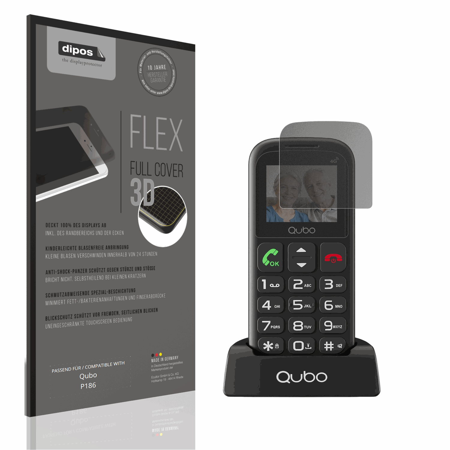 Blickschutzfolie von dipos passend für Qubo P186, 100% Displayabdeckung und blasenfreie Montage