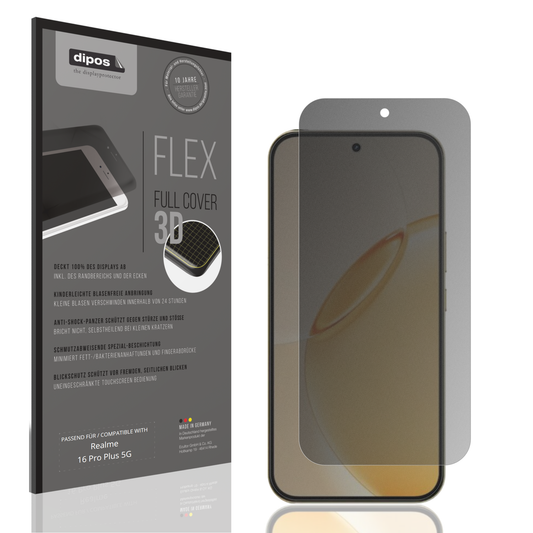 Blickschutzfolie von dipos passend für Realme 16 Pro Plus 5G, 100% Displayabdeckung und blasenfreie Montage