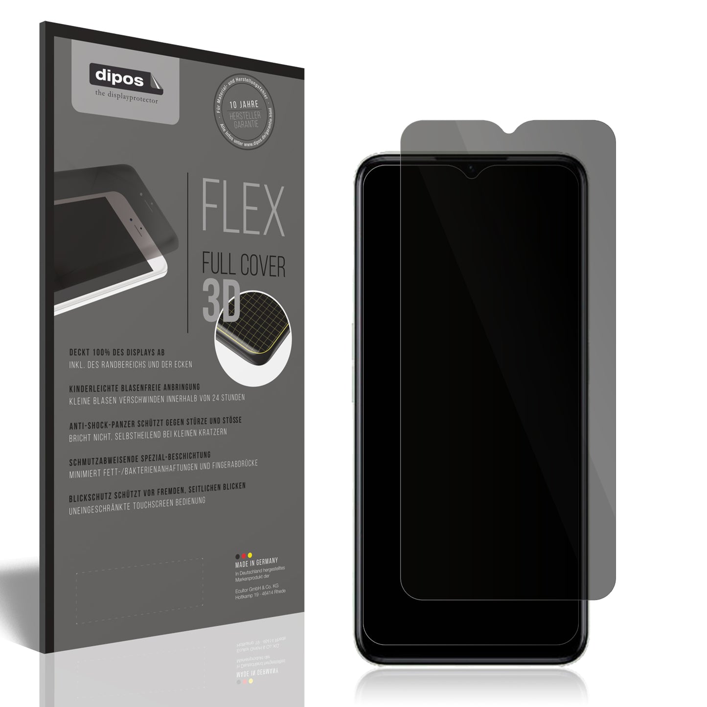 Blickschutzfolie von dipos passend für Realme C35, 100% Displayabdeckung und blasenfreie Montage