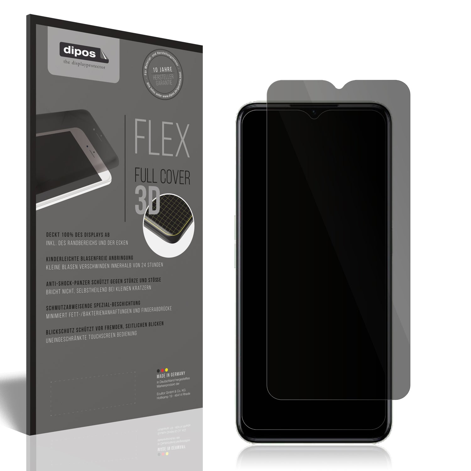 Blickschutzfolie von dipos passend für Realme C35, 100% Displayabdeckung und blasenfreie Montage