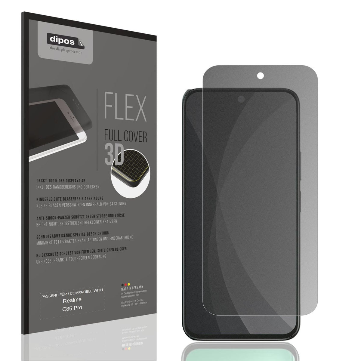 Blickschutzfolie von dipos passend für Realme C85 Pro, 100% Displayabdeckung und blasenfreie Montage