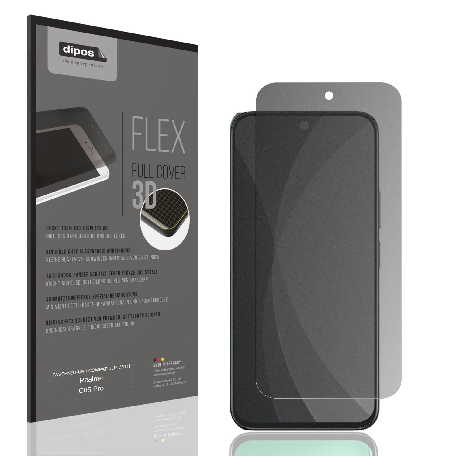 Blickschutzfolie von dipos passend für Realme C85 Pro, 100% Displayabdeckung und blasenfreie Montage