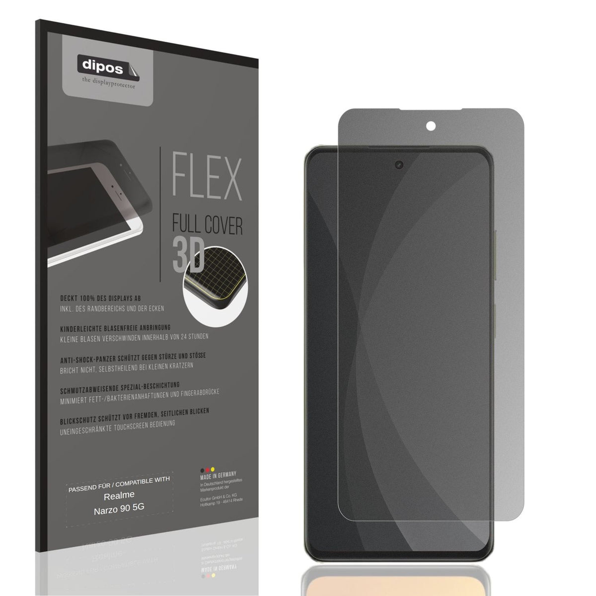Blickschutzfolie von dipos passend für Realme Narzo 90 5G, 100% Displayabdeckung und blasenfreie Montage
