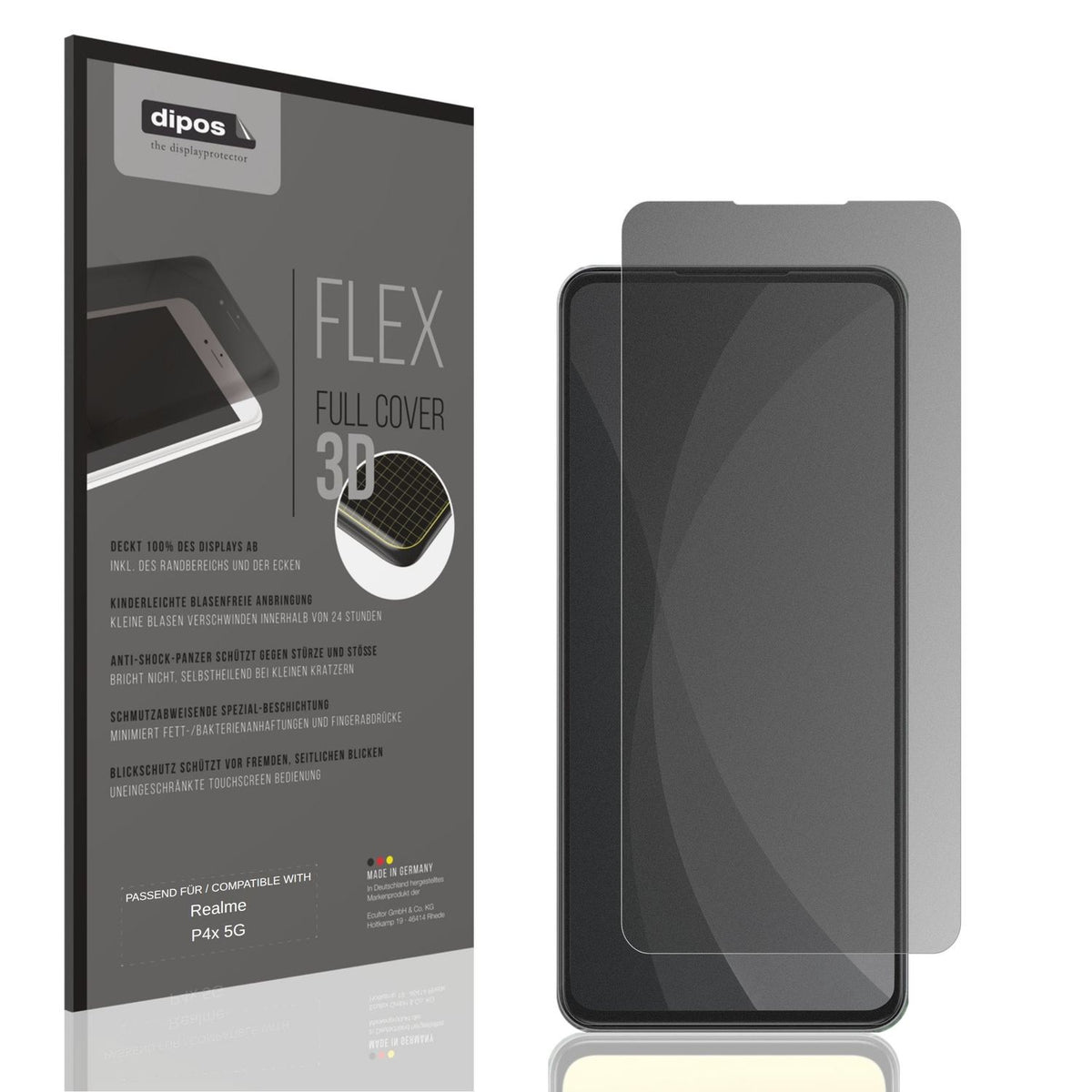 Blickschutzfolie von dipos passend für Realme P4x 5G, 100% Displayabdeckung und blasenfreie Montage