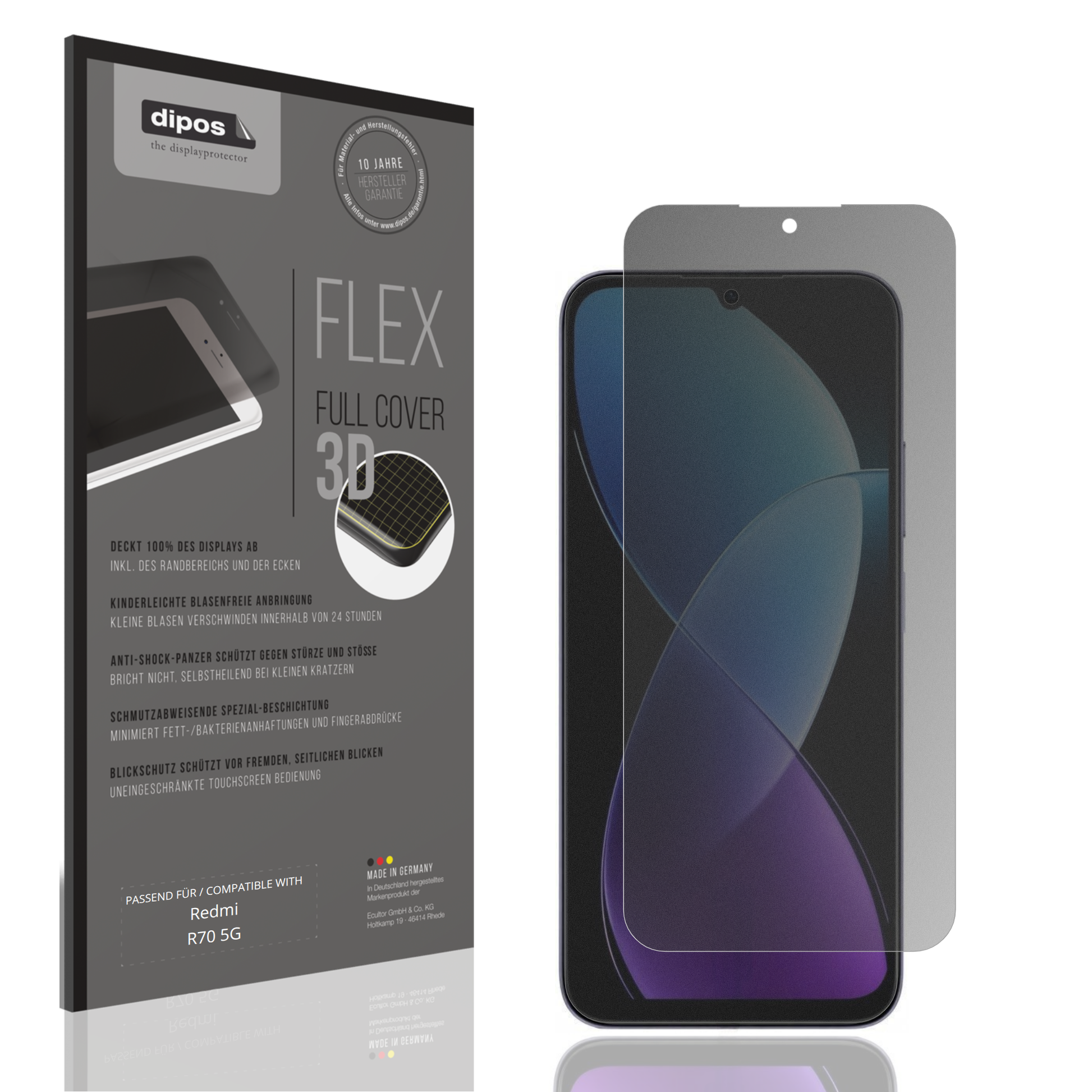 Blickschutzfolie von dipos passend für Redmi R70 5G, 100% Displayabdeckung und blasenfreie Montage