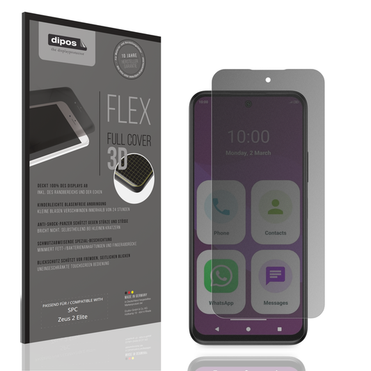 Blickschutzfolie von dipos passend für SPC Zeus 2 Elite, 100% Displayabdeckung und blasenfreie Montage