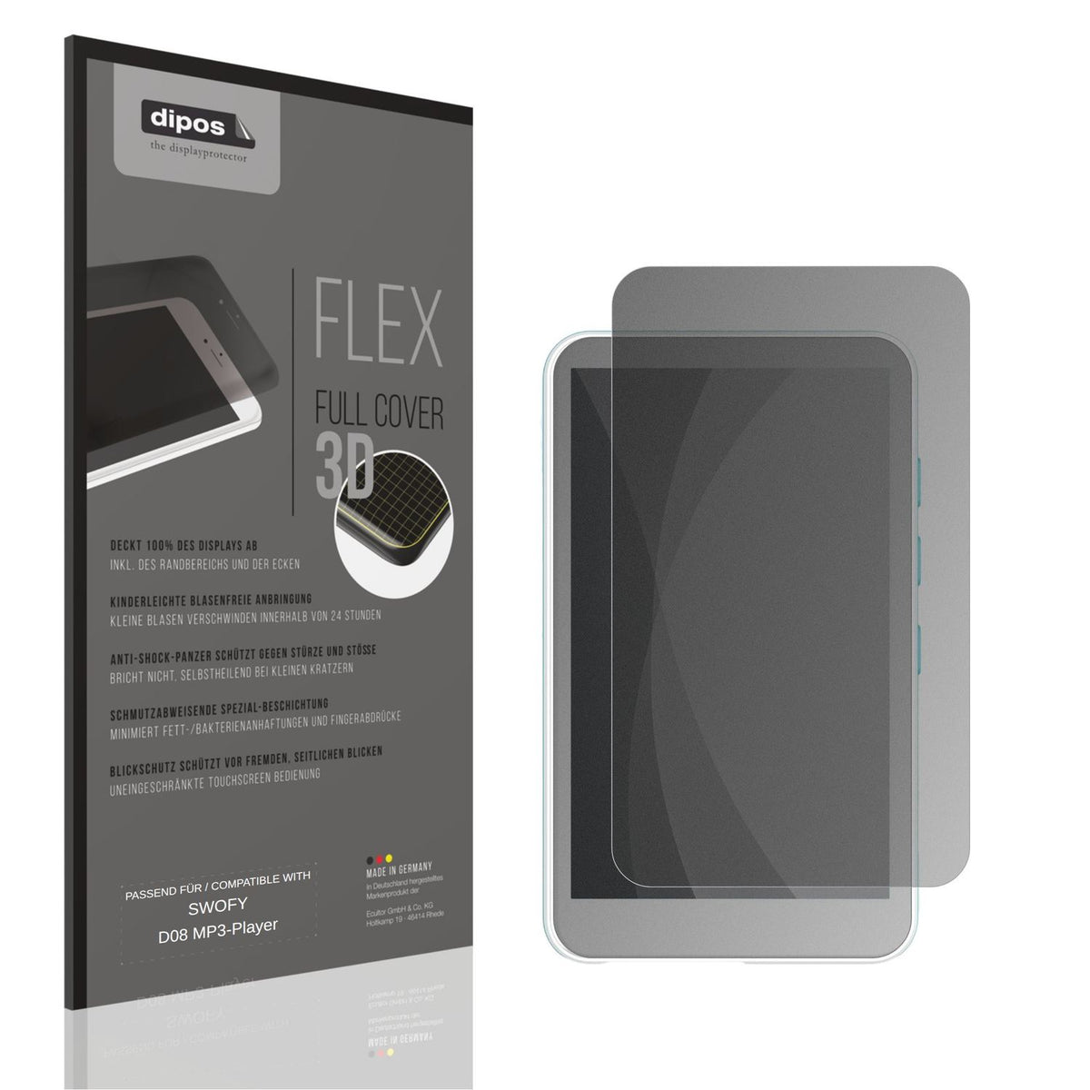 Blickschutzfolie von dipos passend für SWOFY D08 MP3-Player, 100% Displayabdeckung und blasenfreie Montage