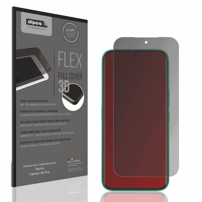 Blickschutzfolie von dipos passend für Tecno Camon 50 Pro, 100% Displayabdeckung und blasenfreie Montage