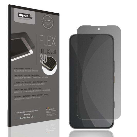 Blickschutzfolie von dipos passend für Tecno Pova 8 Pro 5G, 100% Displayabdeckung und blasenfreie Montage