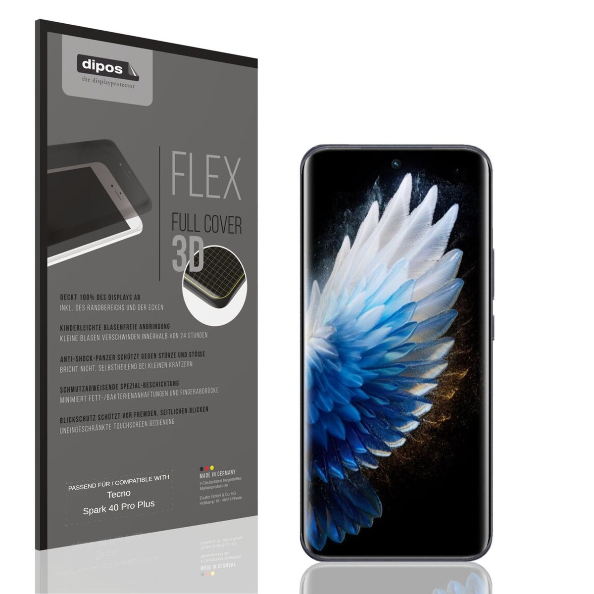 Blickschutzfolie von dipos passend für Tecno Spark 40 Pro Plus, 100% Displayabdeckung und blasenfreie Montage