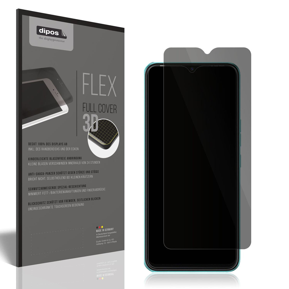 Blickschutzfolie von dipos passend für Tecno Spark 8C, 100% Displayabdeckung und blasenfreie Montage