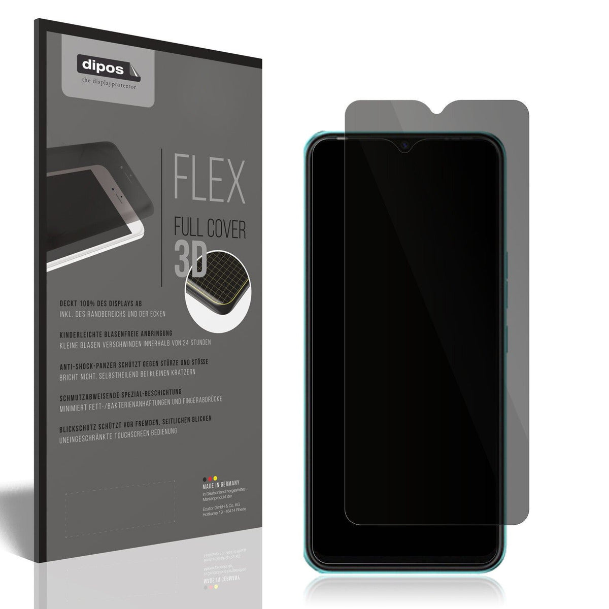 Blickschutzfolie von dipos passend für Tecno Spark 8C, 100% Displayabdeckung und blasenfreie Montage