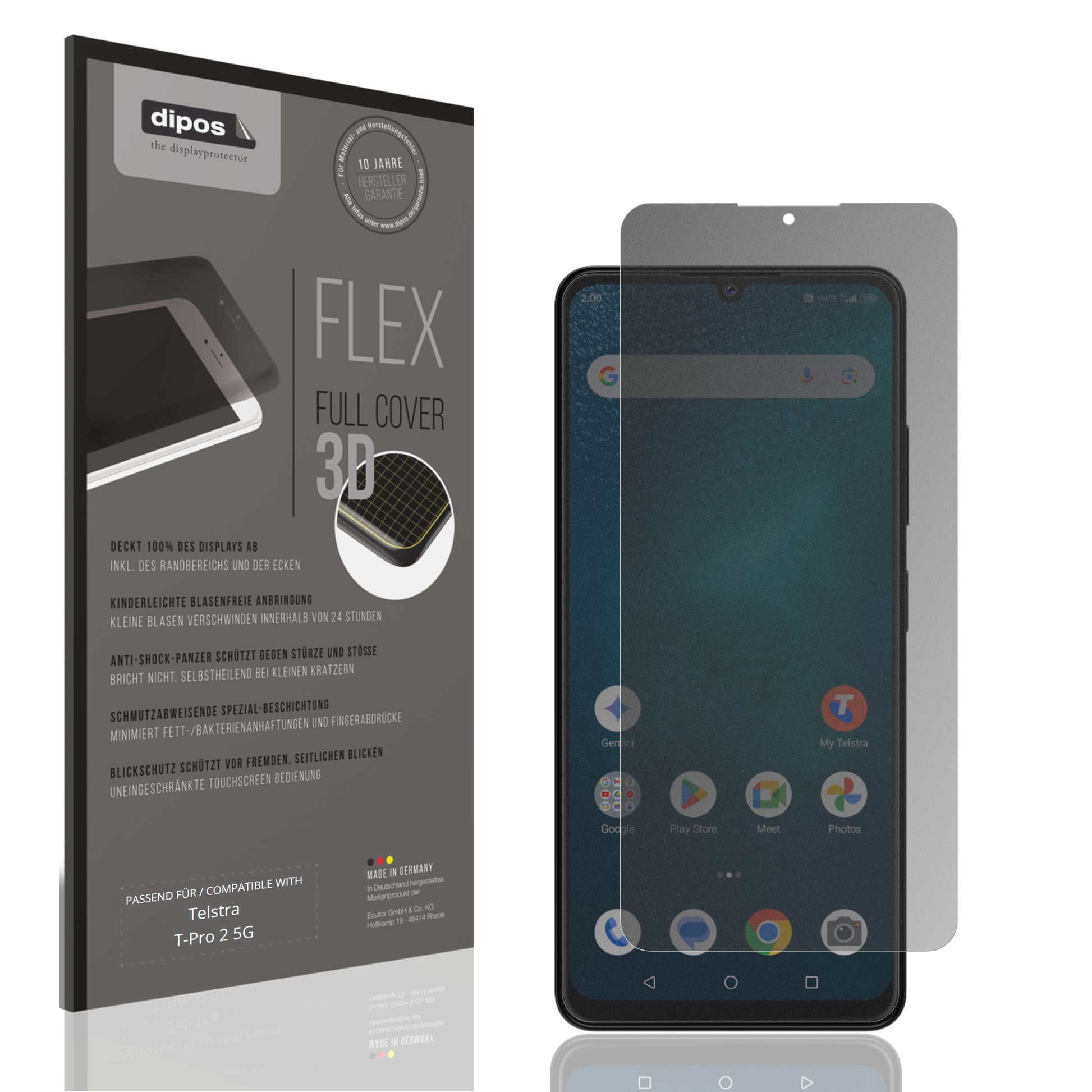 Blickschutzfolie von dipos passend für Telstra T-Pro 2 5G, 100% Displayabdeckung und blasenfreie Montage