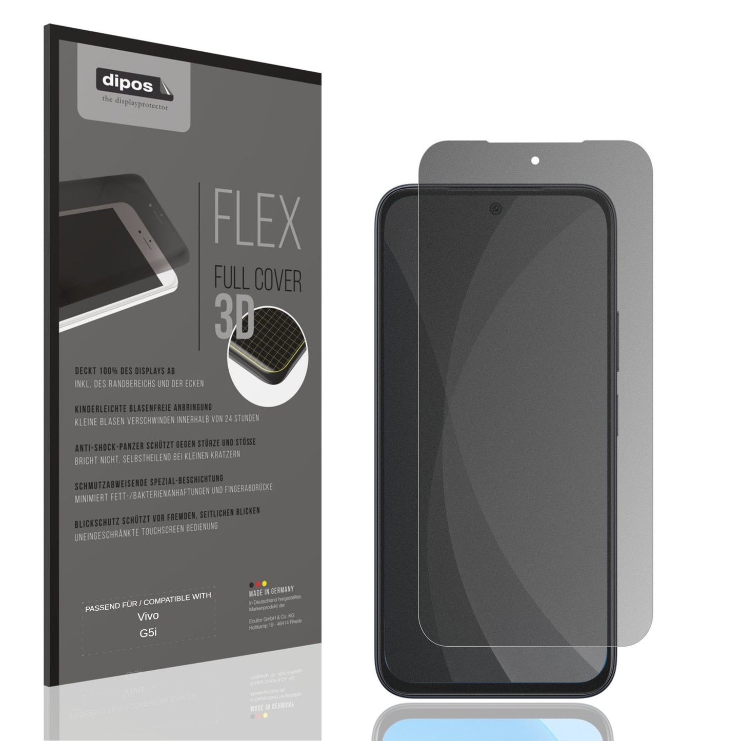 Blickschutzfolie von dipos passend für Vivo G5i, 100% Displayabdeckung und blasenfreie Montage