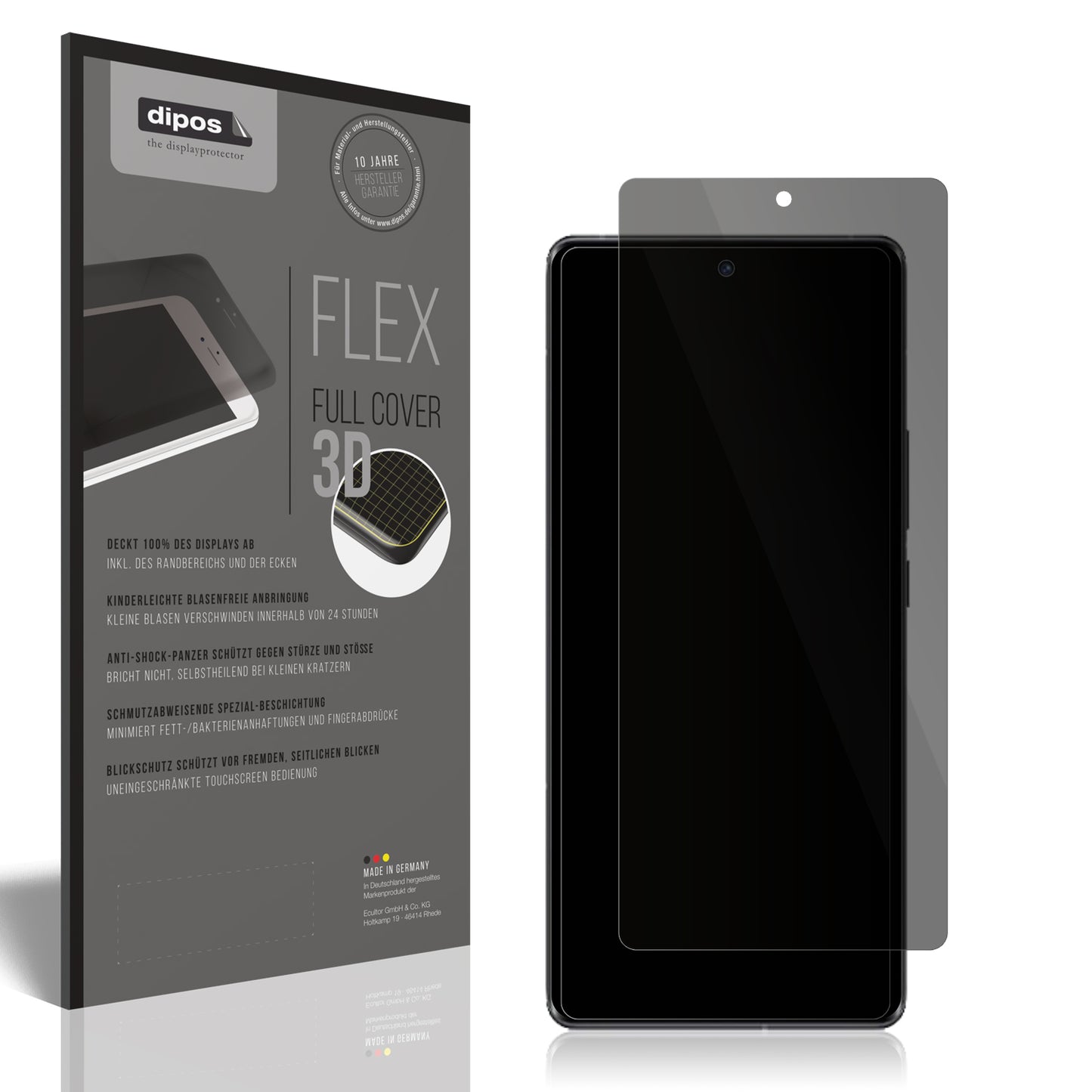 Blickschutzfolie von dipos passend für Vivo IQOO 10 Pro, 100% Displayabdeckung und blasenfreie Montage