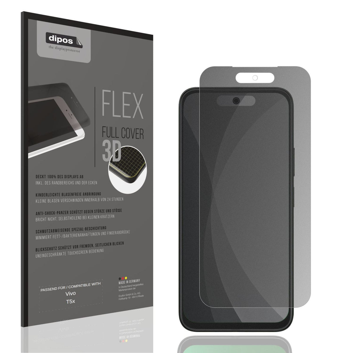 Blickschutzfolie von dipos passend für Vivo T5x, 100% Displayabdeckung und blasenfreie Montage