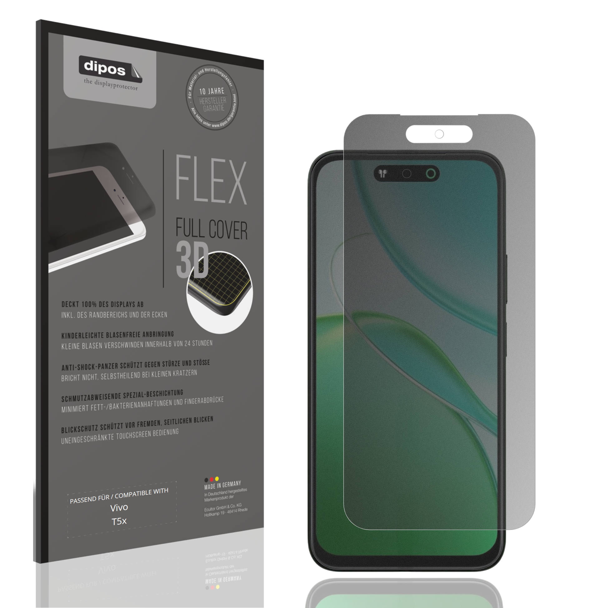 Blickschutzfolie von dipos passend für Vivo T5x, 100% Displayabdeckung und blasenfreie Montage