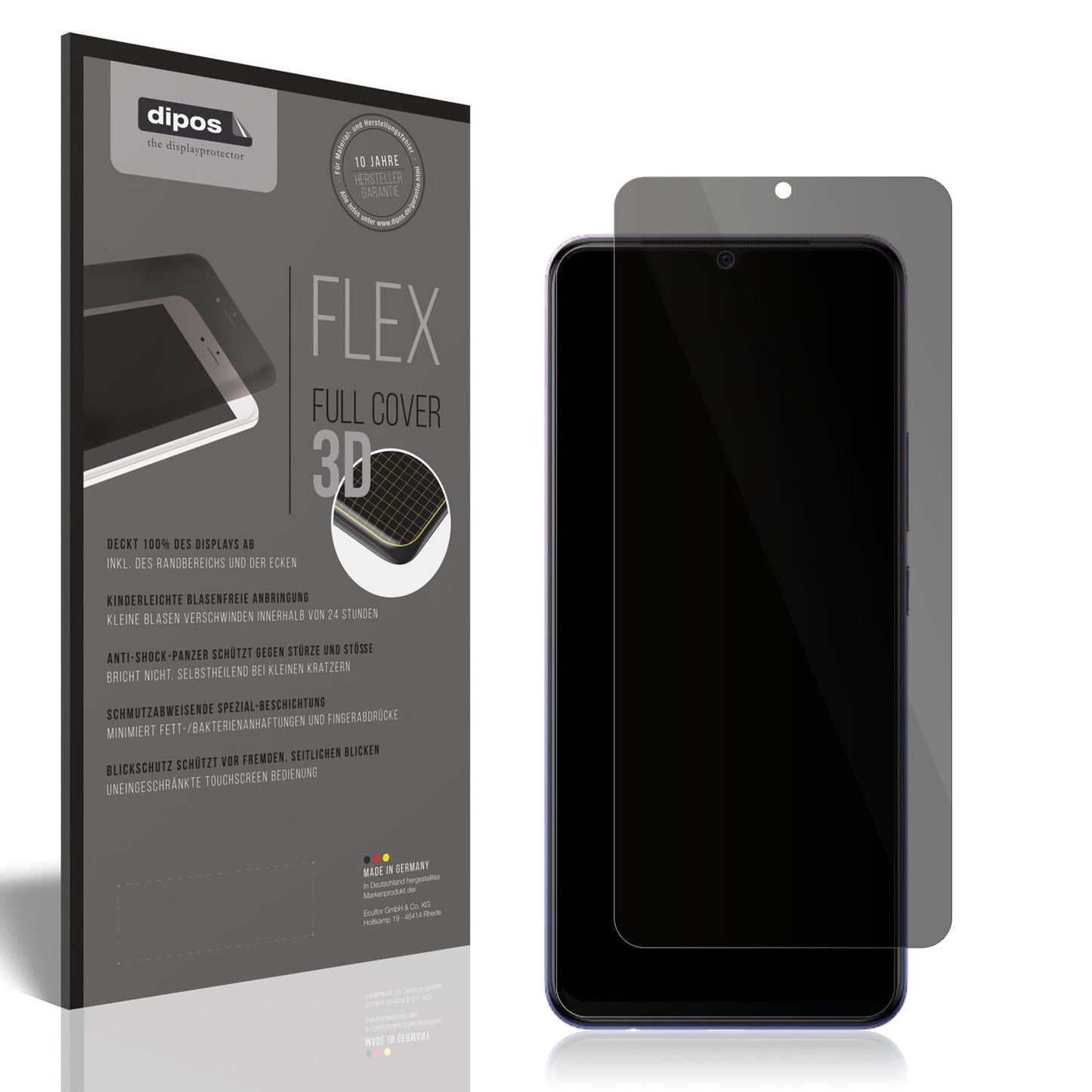 Blickschutzfolie von dipos passend für Vivo V20, 100% Displayabdeckung und blasenfreie Montage