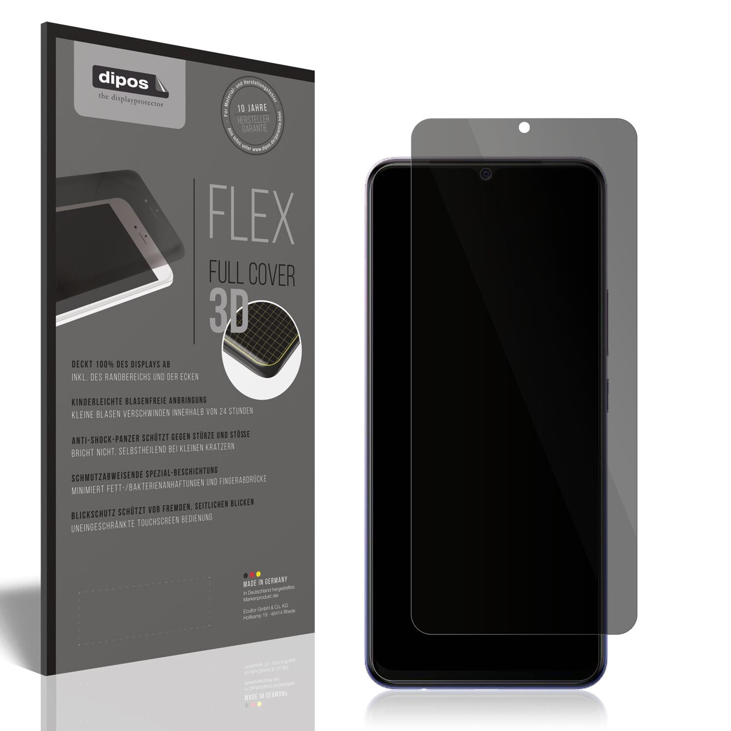 Blickschutzfolie von dipos passend für Vivo V20, 100% Displayabdeckung und blasenfreie Montage