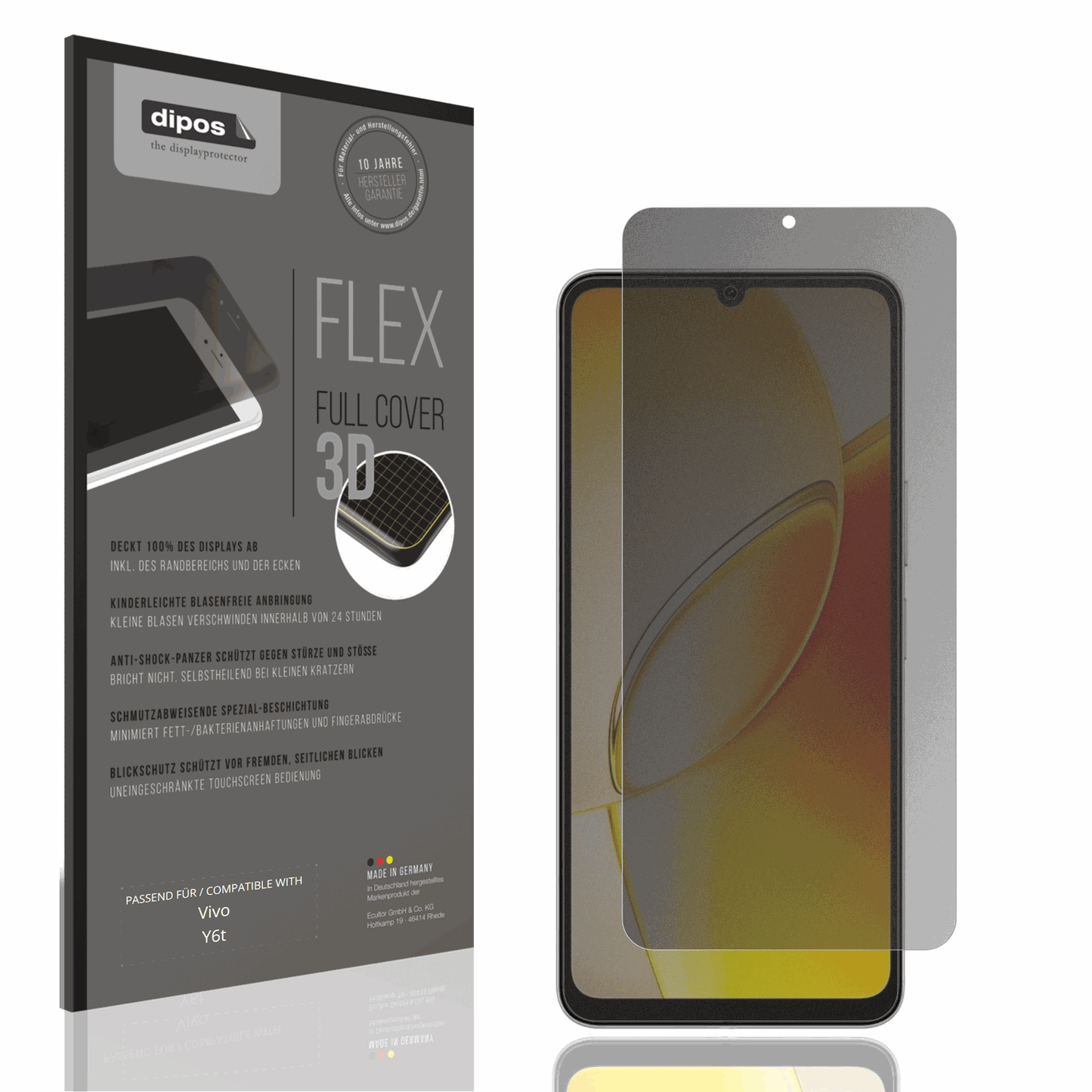 Blickschutzfolie von dipos passend für Vivo Y6t, 100% Displayabdeckung und blasenfreie Montage
