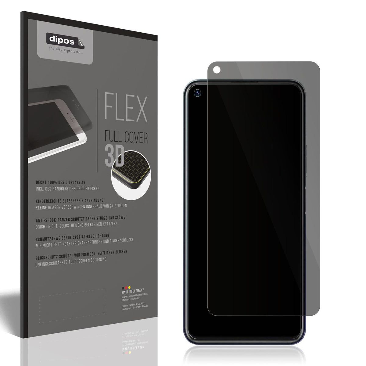 Blickschutzfolie von dipos passend für Vivo Y70t, 100% Displayabdeckung und blasenfreie Montage