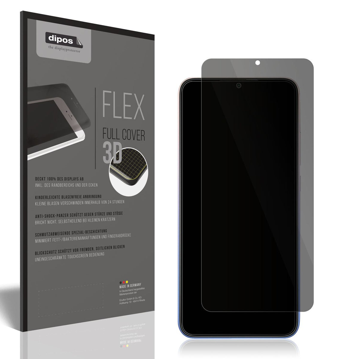 Blickschutzfolie von dipos passend für Xiaomi Redmi 9 Activ, 100% Displayabdeckung und blasenfreie Montage
