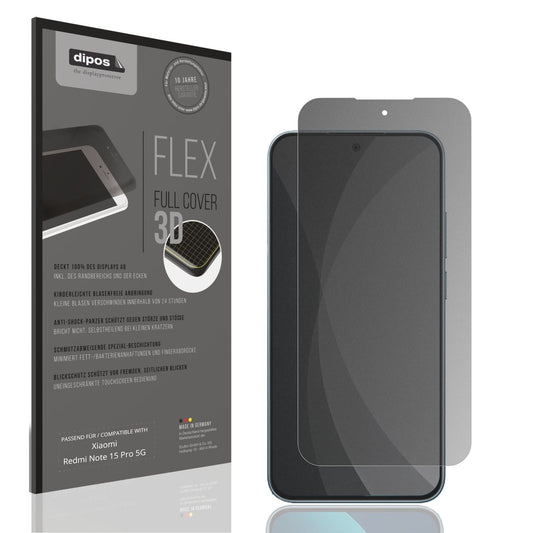 Blickschutzfolie von dipos passend für Xiaomi Redmi Note 15 Pro 5G, 100% Displayabdeckung und blasenfreie Montage