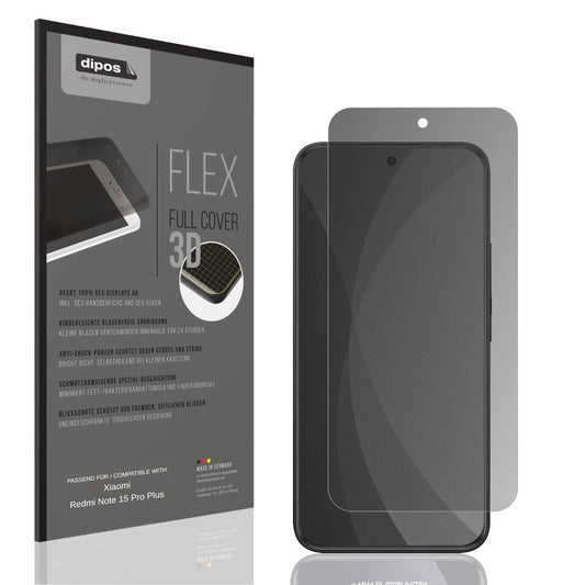 Blickschutzfolie von dipos passend für Xiaomi Redmi Note 15 Pro Plus, 100% Displayabdeckung und blasenfreie Montage