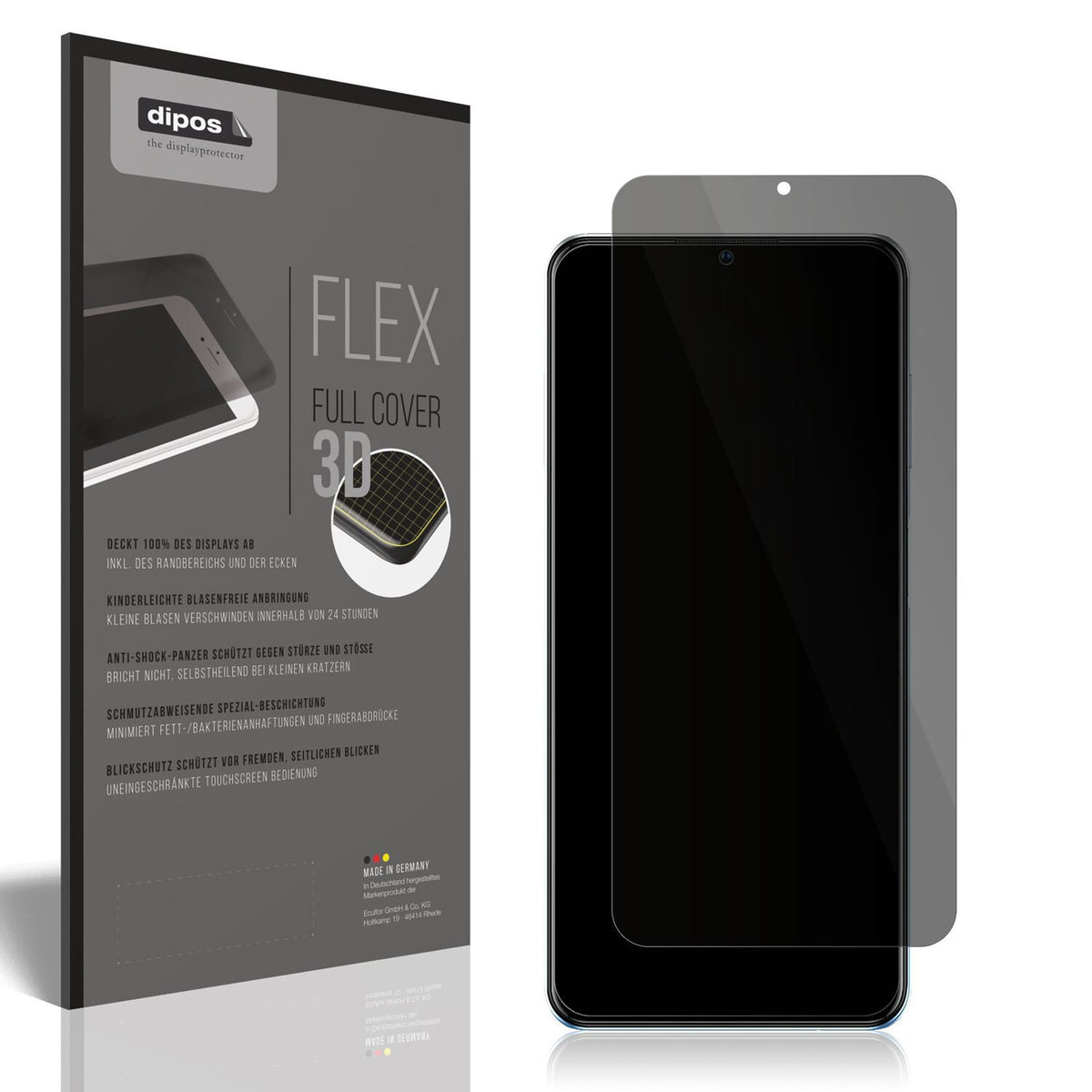 Blickschutzfolie von dipos passend für ZTE A72 4G, 100% Displayabdeckung und blasenfreie Montage
