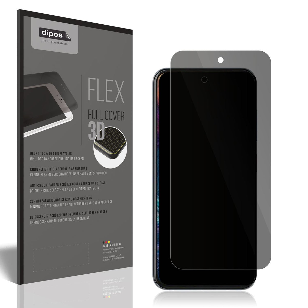 Blickschutzfolie von dipos passend für ZTE Axon 70, 100% Displayabdeckung und blasenfreie Montage