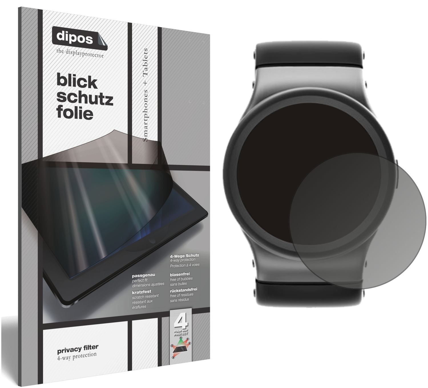 Blickschutzfolie von dipos passend für 32 mm Durchmesser Uhr, präziser Zuschnitt und blasenfrei montiert