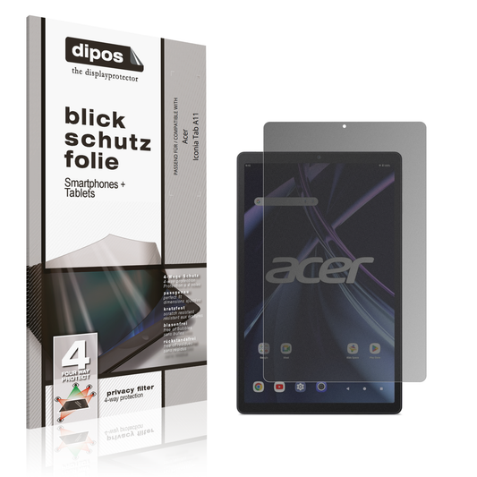 Blickschutzfolie von dipos passend für Acer Iconia Tab A11, präziser Zuschnitt und blasenfrei montiert