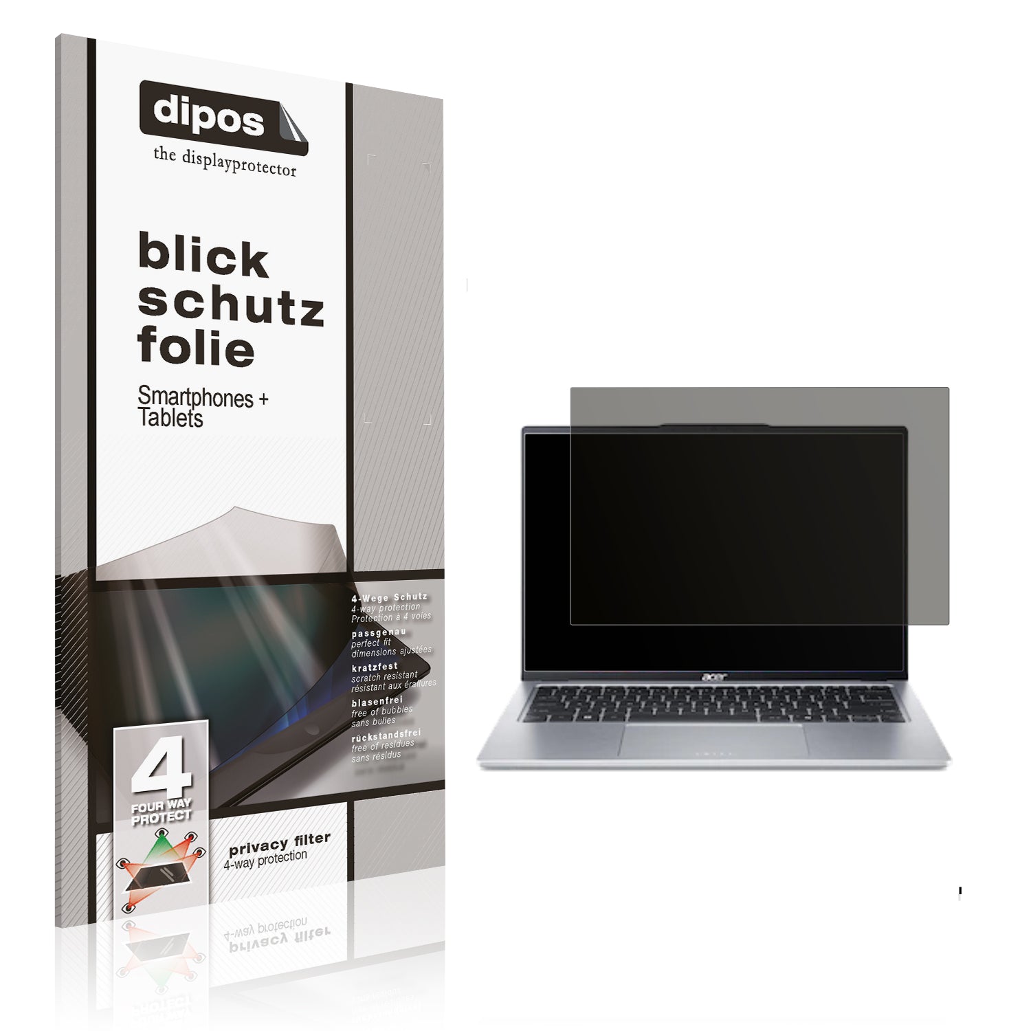 Blickschutzfolie von dipos passend für Acer Swift Go 14 Zoll OLED, präziser Zuschnitt und blasenfrei montiert