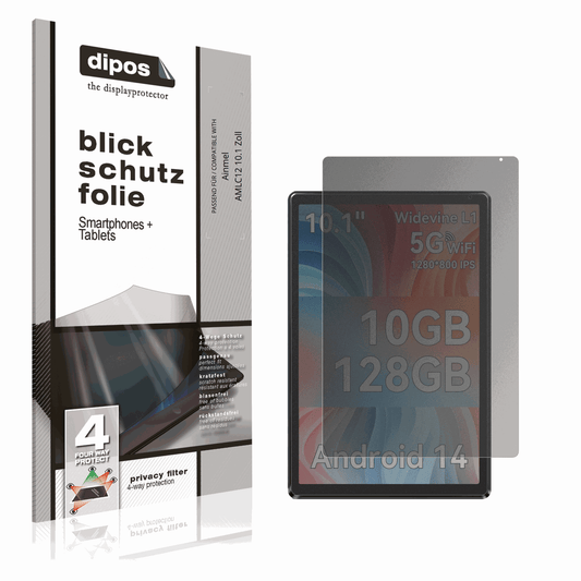 Blickschutzfolie von dipos passend für Ainmel AMLC12 10.1 Zoll, präziser Zuschnitt und blasenfrei montiert